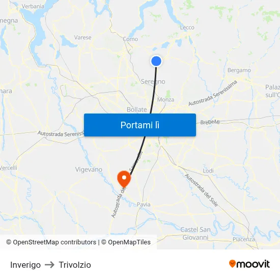 Inverigo to Trivolzio map