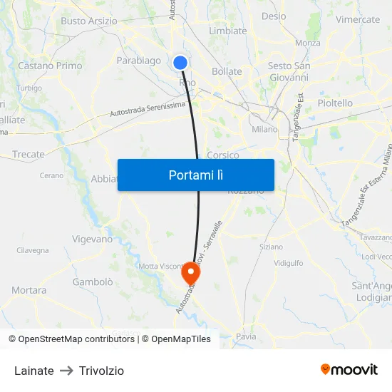 Lainate to Trivolzio map