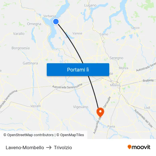 Laveno-Mombello to Trivolzio map