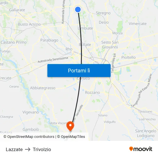 Lazzate to Trivolzio map