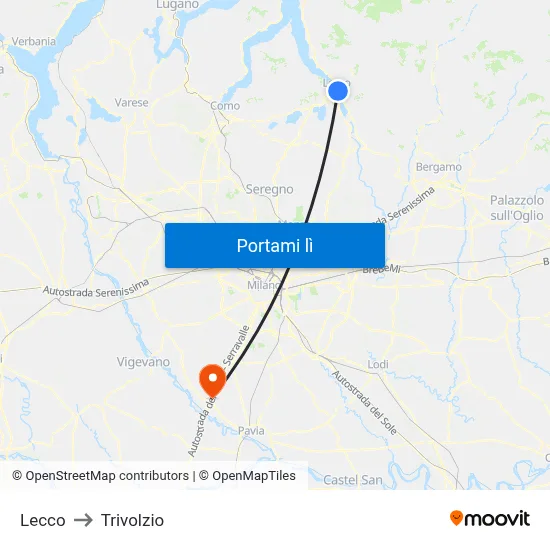 Lecco to Trivolzio map