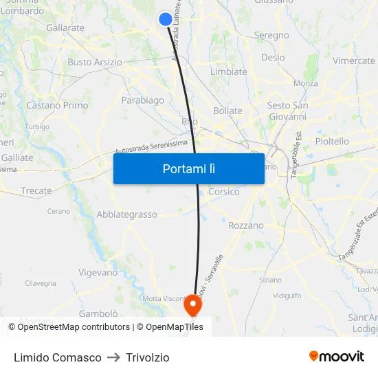 Limido Comasco to Trivolzio map