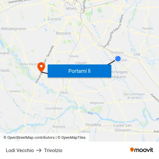 Lodi Vecchio to Trivolzio map