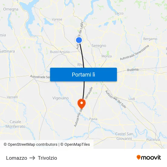 Lomazzo to Trivolzio map