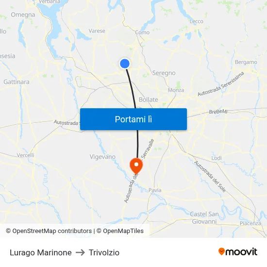 Lurago Marinone to Trivolzio map