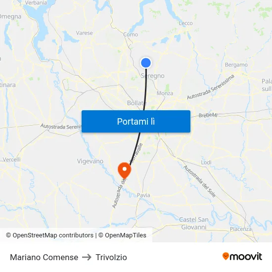 Mariano Comense to Trivolzio map