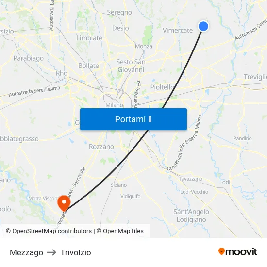 Mezzago to Trivolzio map
