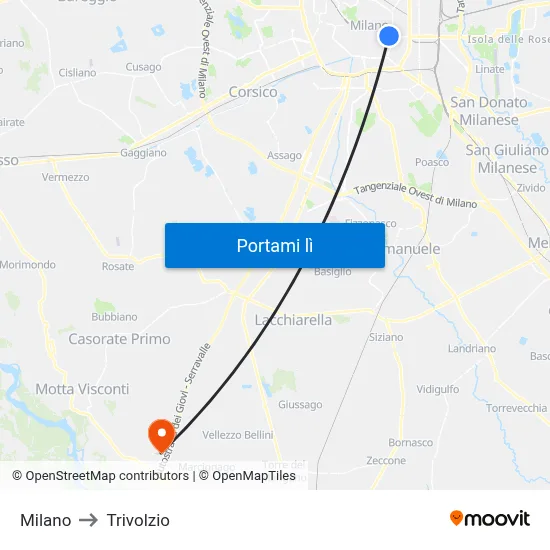 Milano to Trivolzio map