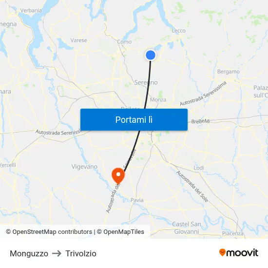 Monguzzo to Trivolzio map