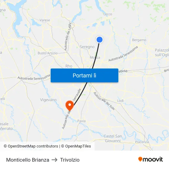 Monticello Brianza to Trivolzio map