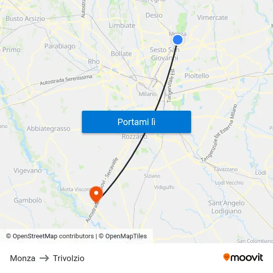 Monza to Trivolzio map
