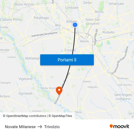 Novate Milanese to Trivolzio map