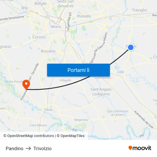 Pandino to Trivolzio map