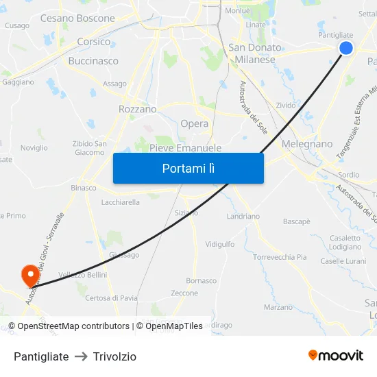 Pantigliate to Trivolzio map