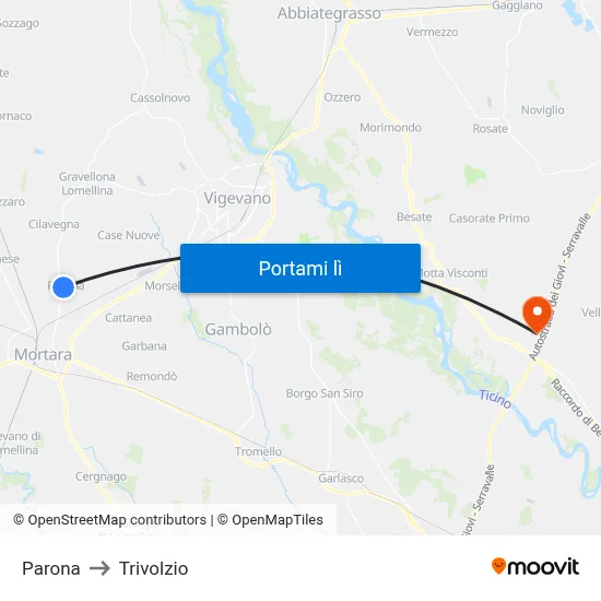 Parona to Trivolzio map