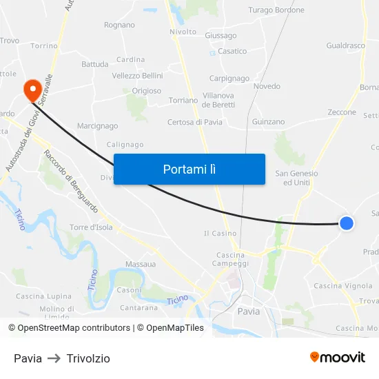 Pavia to Trivolzio map