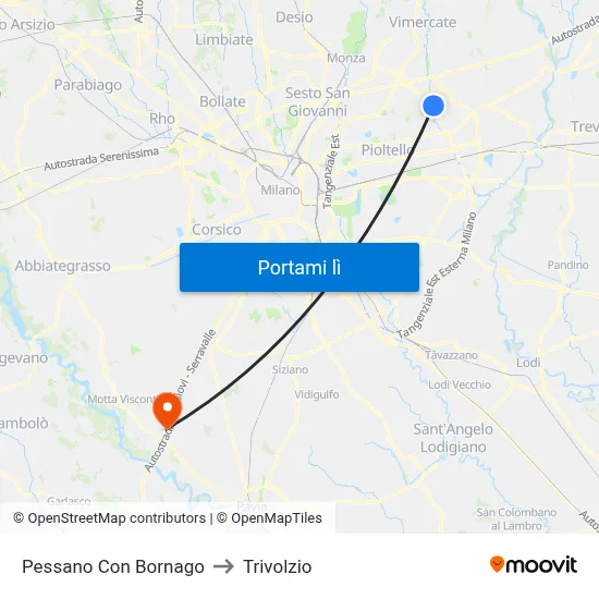 Pessano Con Bornago to Trivolzio map