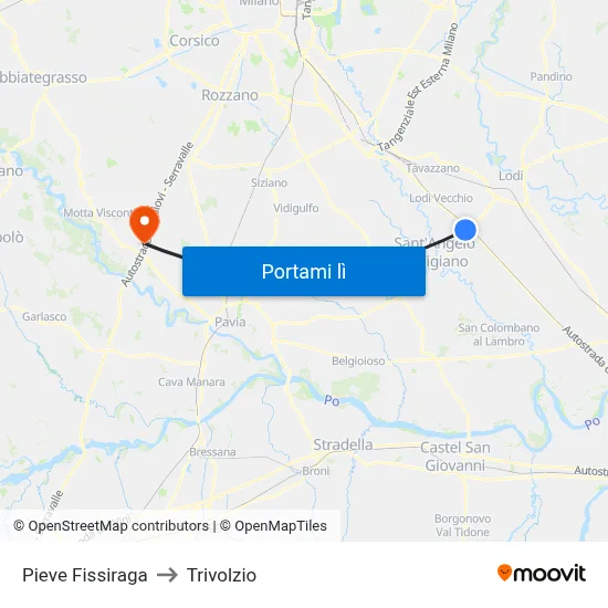 Pieve Fissiraga to Trivolzio map