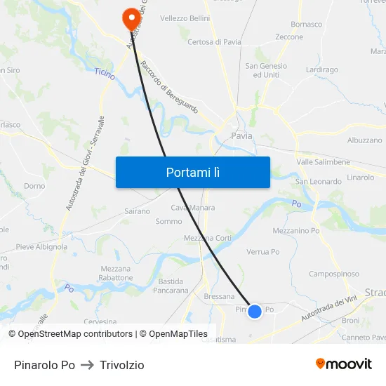 Pinarolo Po to Trivolzio map