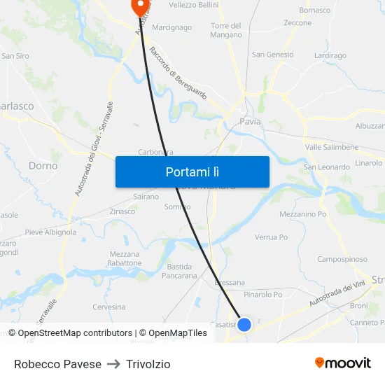 Robecco Pavese to Trivolzio map