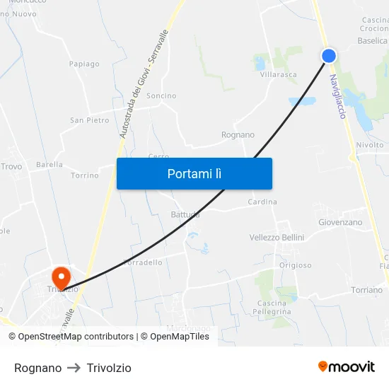 Rognano to Trivolzio map