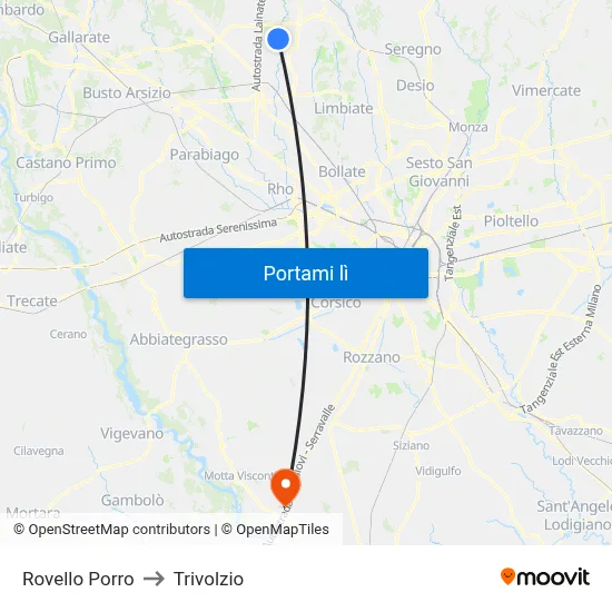 Rovello Porro to Trivolzio map