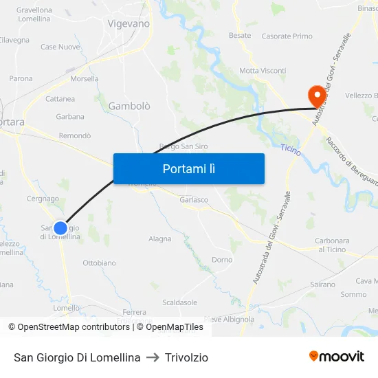 San Giorgio Di Lomellina to Trivolzio map