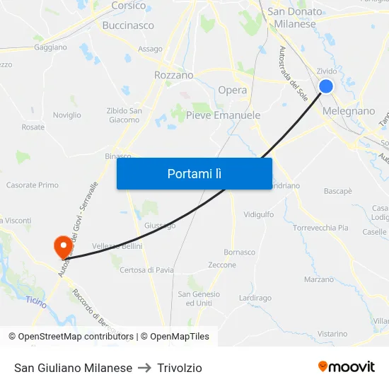 San Giuliano Milanese to Trivolzio map