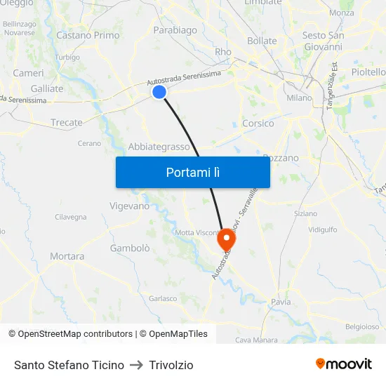 Santo Stefano Ticino to Trivolzio map