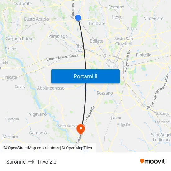 Saronno to Trivolzio map
