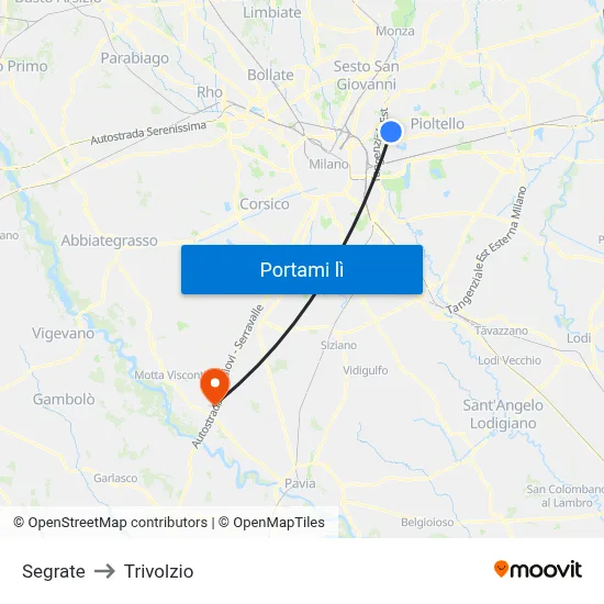 Segrate to Trivolzio map