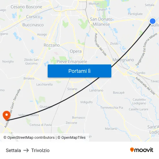 Settala to Trivolzio map