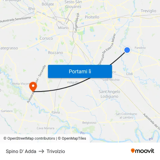 Spino D' Adda to Trivolzio map