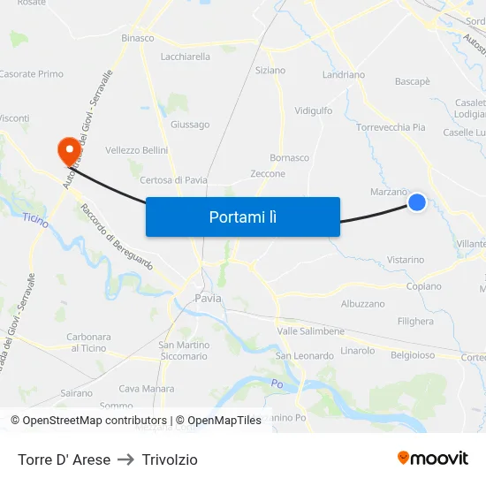 Torre D' Arese to Trivolzio map