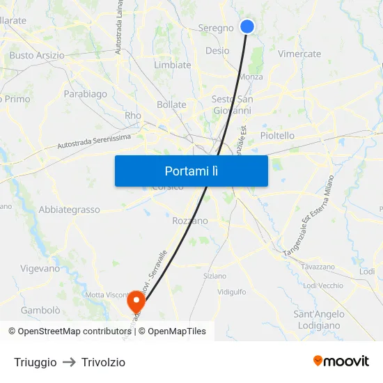 Triuggio to Trivolzio map