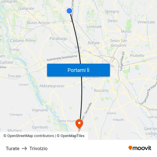 Turate to Trivolzio map