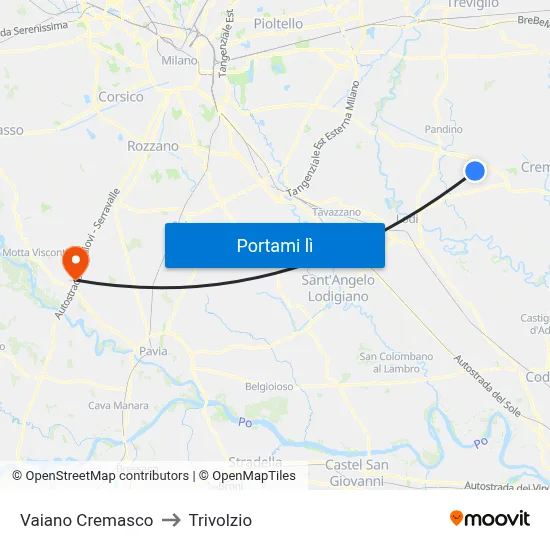 Vaiano Cremasco to Trivolzio map