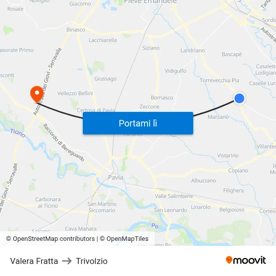Valera Fratta to Trivolzio map