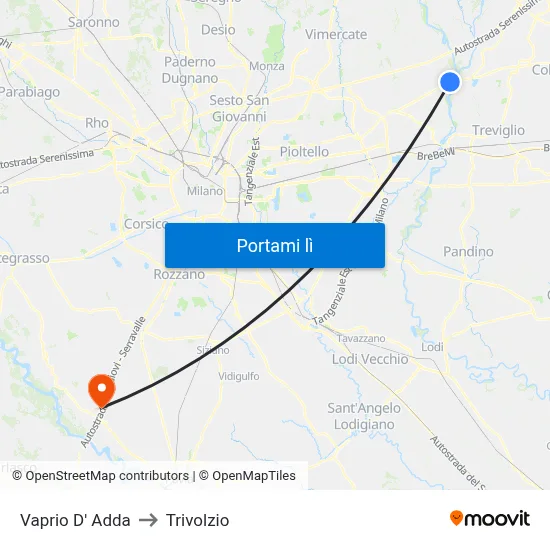 Vaprio D' Adda to Trivolzio map
