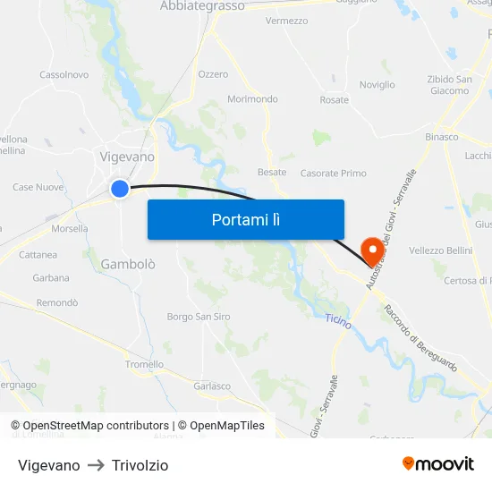 Vigevano to Trivolzio map