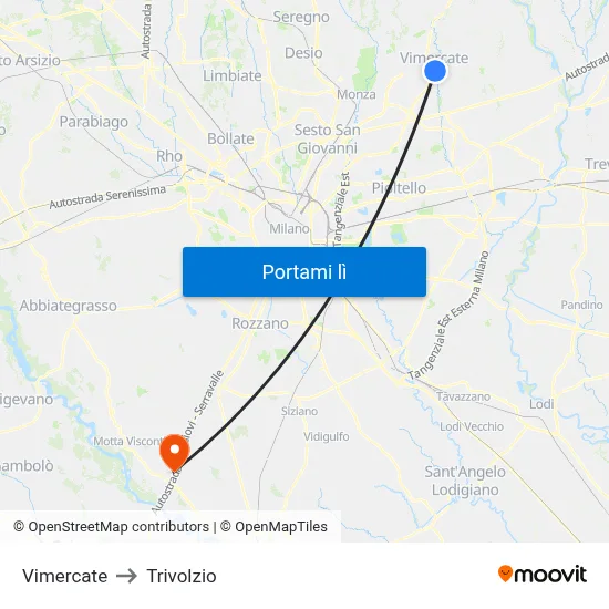 Vimercate to Trivolzio map