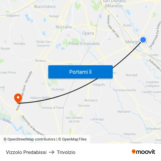 Vizzolo Predabissi to Trivolzio map