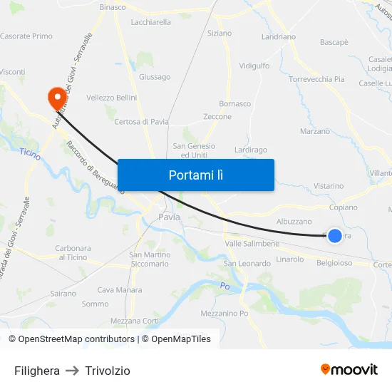 Filighera to Trivolzio map
