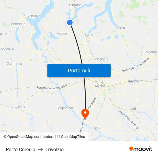 Porto Ceresio to Trivolzio map