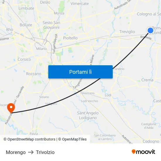 Morengo to Trivolzio map