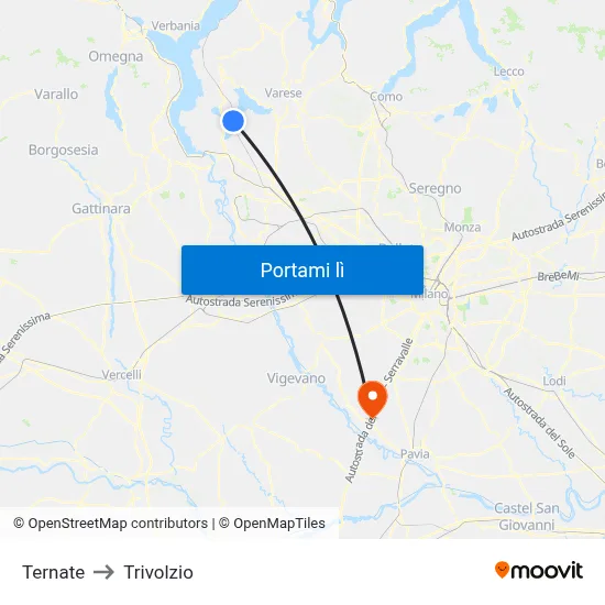 Ternate to Trivolzio map