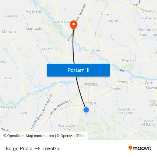 Borgo Priolo to Trivolzio map