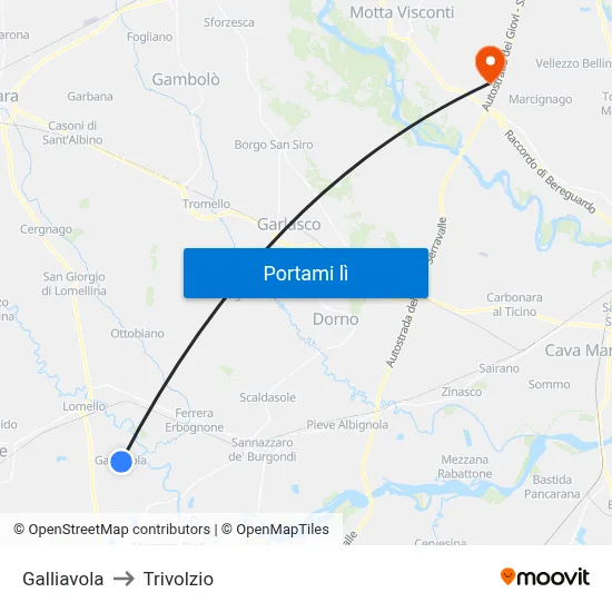 Galliavola to Trivolzio map
