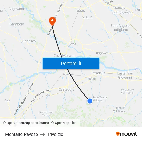 Montalto Pavese to Trivolzio map