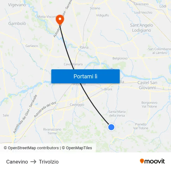 Canevino to Trivolzio map
